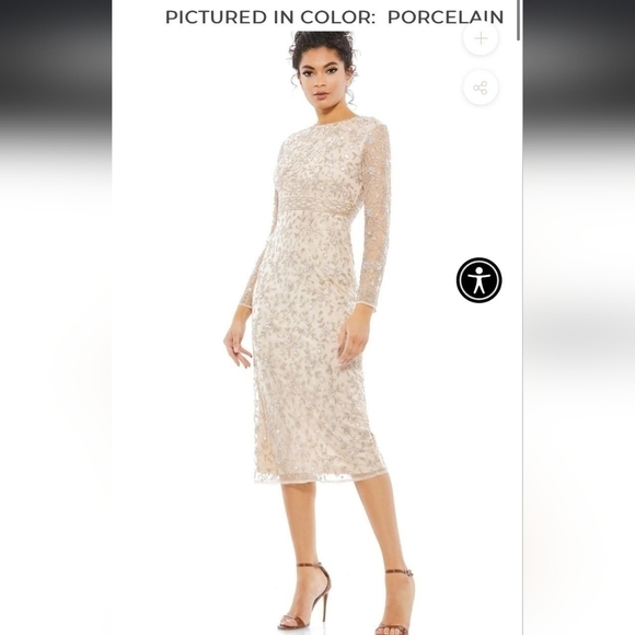 Mac Duggal Cocktail Dress 8 Allover Beading NWT 10812 Porcelain color - Picture 2 of 9